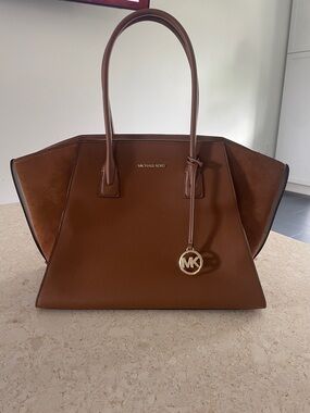 Michael Kors Chestnut Brown Leather Tote with Gold MK Charm